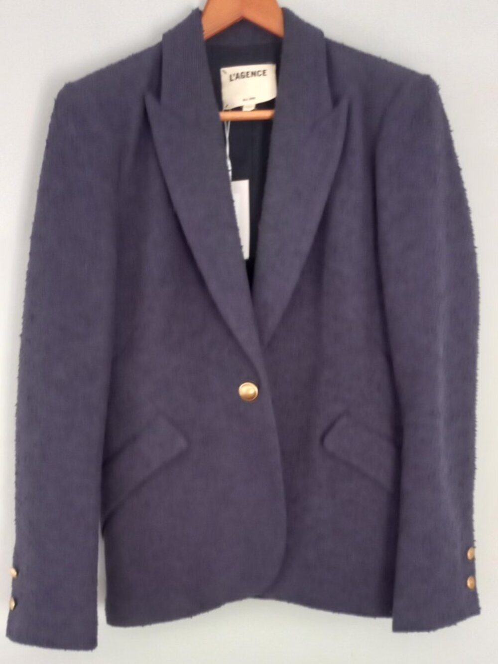 L'AGENCE navy blue blazer with gold metal buttons